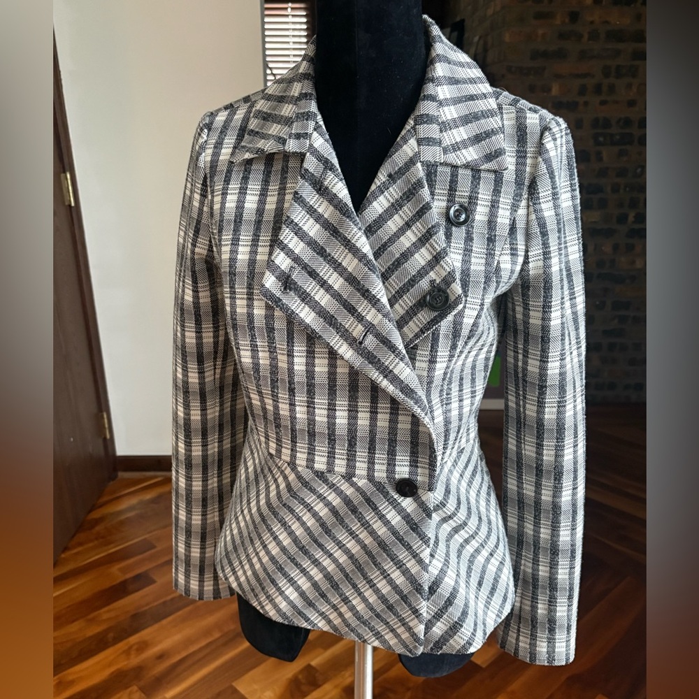 Lewit Plaid Peplum Wool-Blend Jacket - Gray/Black